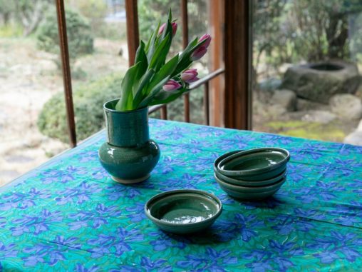 緑釉花入／五寸鉢 – 夏椿／商品帖