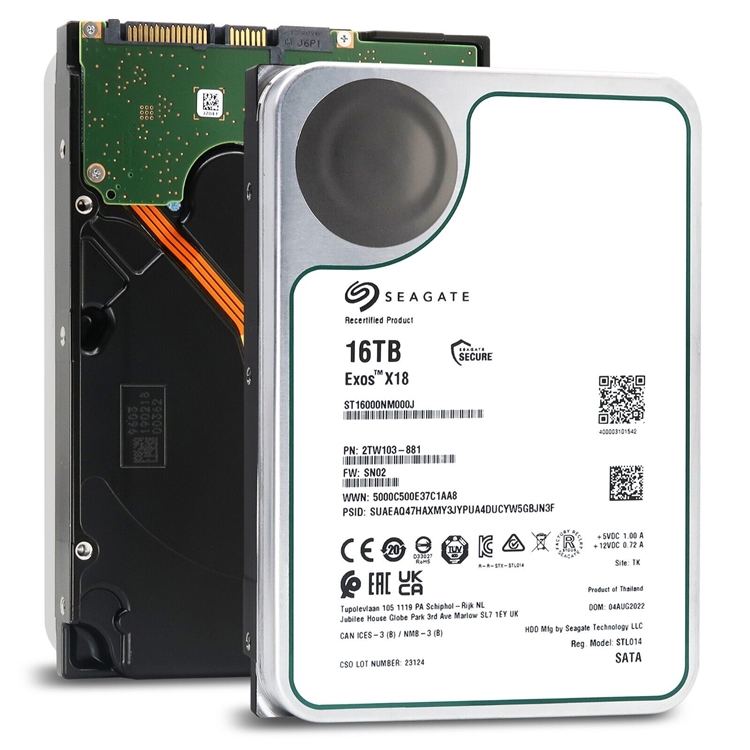 Seagate Exos X18 ST16000NM000J 16TB 7.2K RPM SATA 6Gb/s 3.5in Hard