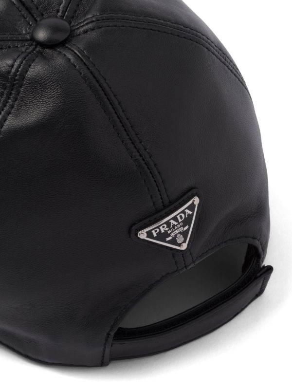 Prada triangle-logo Leather Baseball Cap | Black | FARFETCH