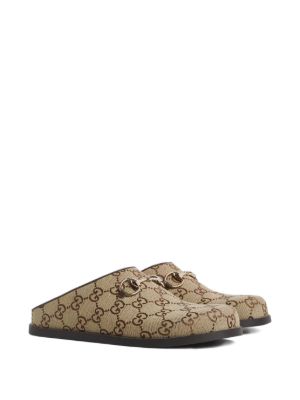 Gucci GG Monogram Horsebit Flat Mules | Brown | FARFETCH