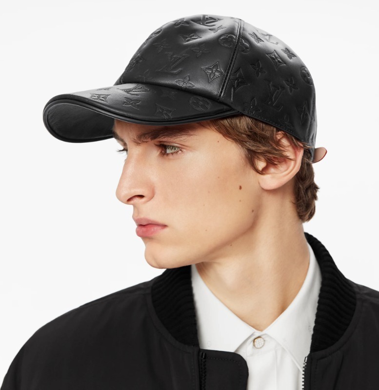 レザー モノグラム♪LOUIS VUITTON キャップ 帽子 黒 ロゴ (Louis
