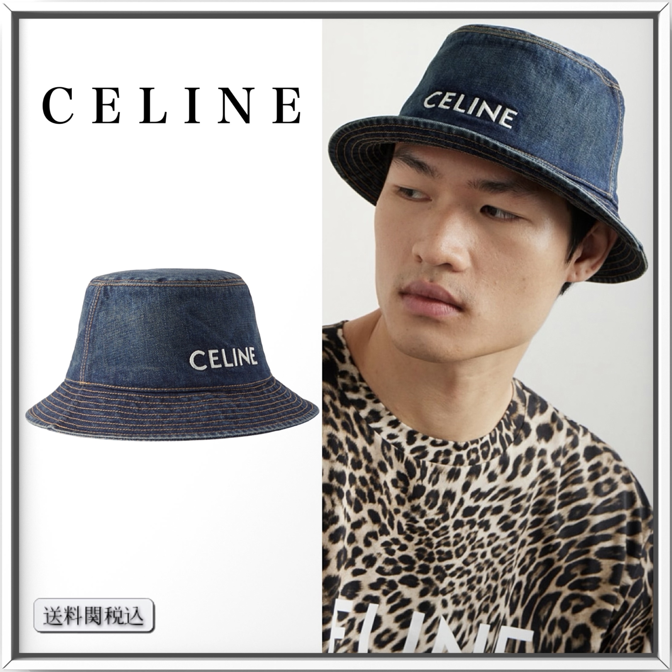 CELINE ロゴ刺繍 デニム バケットハット 人気 (CELINE/ハット