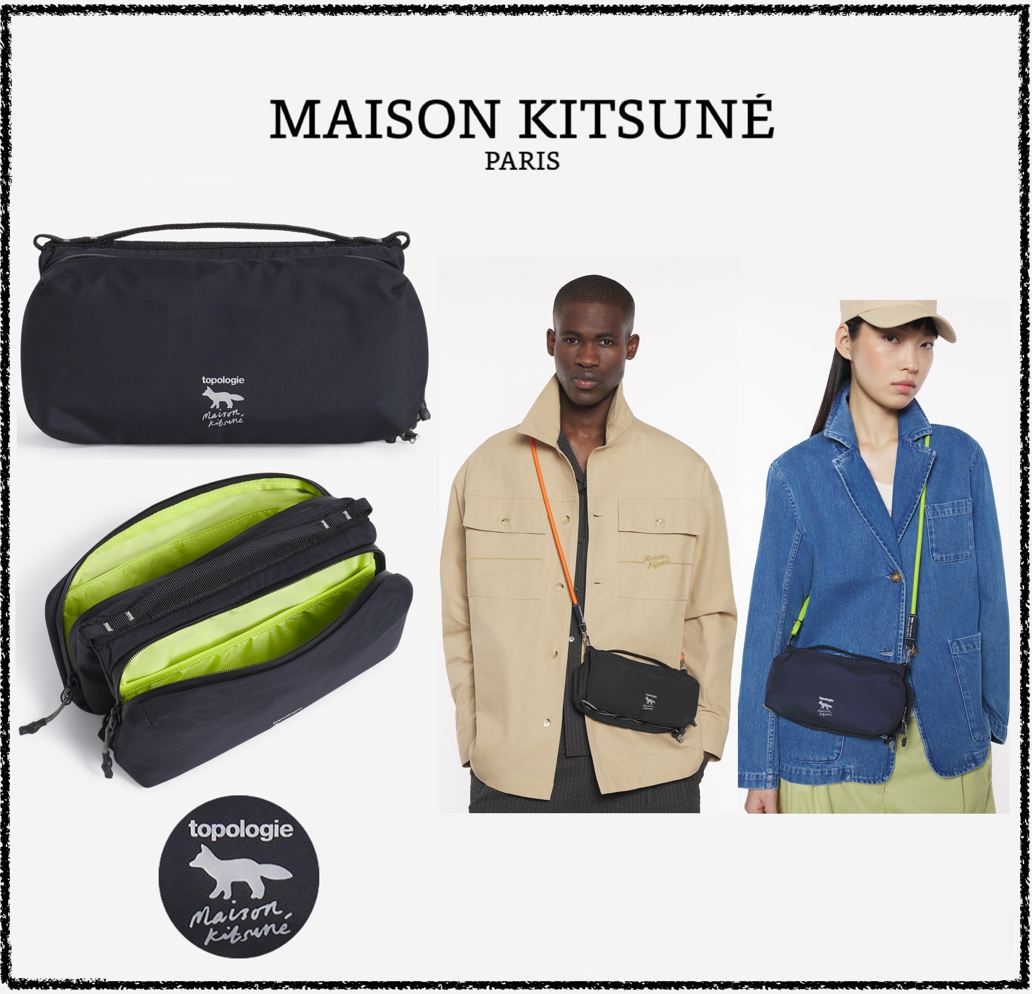 ☆MAISON KITSUNE☆ TOPOLOGIE ミディアム ボトル サコッシュ 黒