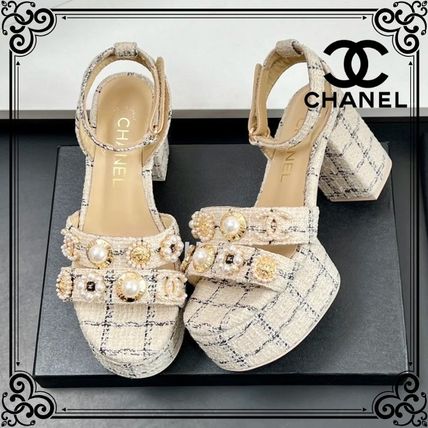 シャネル パール プラットフォーム ウェッジサンダル ヌードベージュ