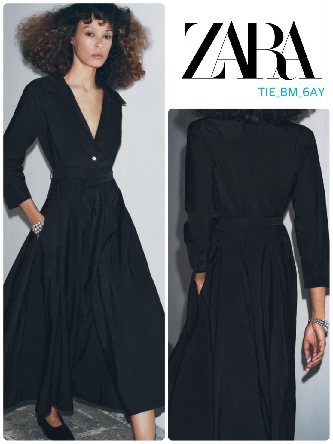 ZARA ZWコレクション ミディシャツドレス ブラック スペイン発送 (ZARA