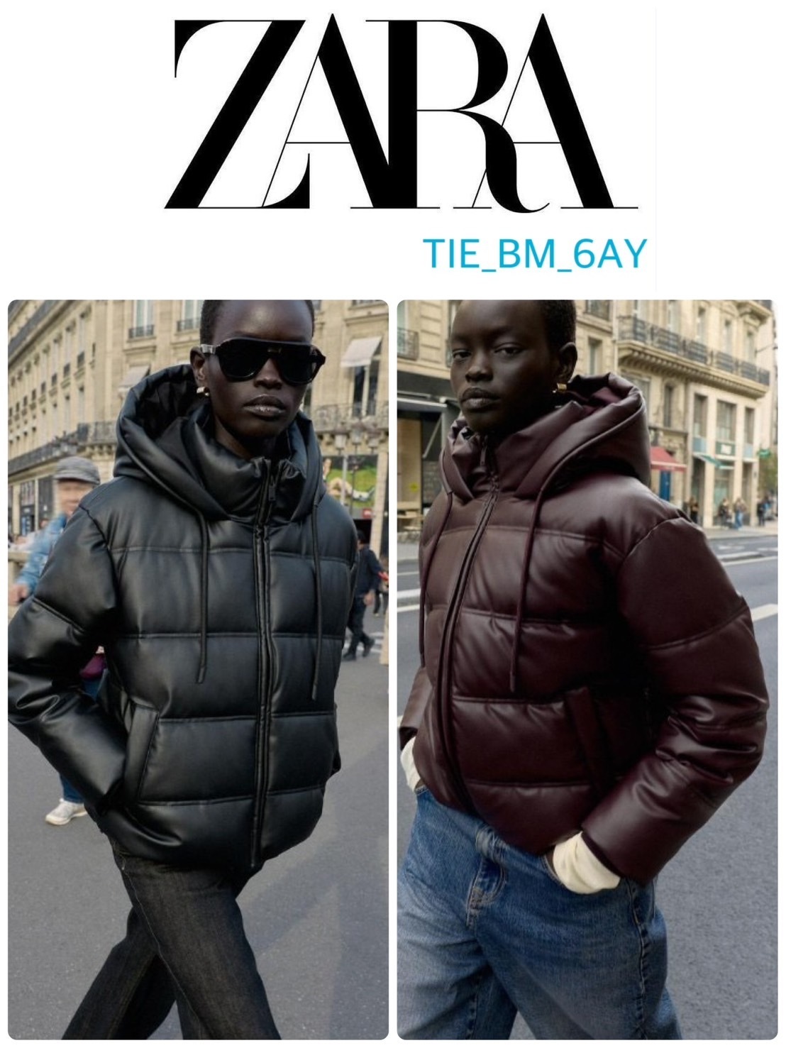 ZARA 撥水性と防風性 レザー効果のあるパッド入りアノラック (ZARA