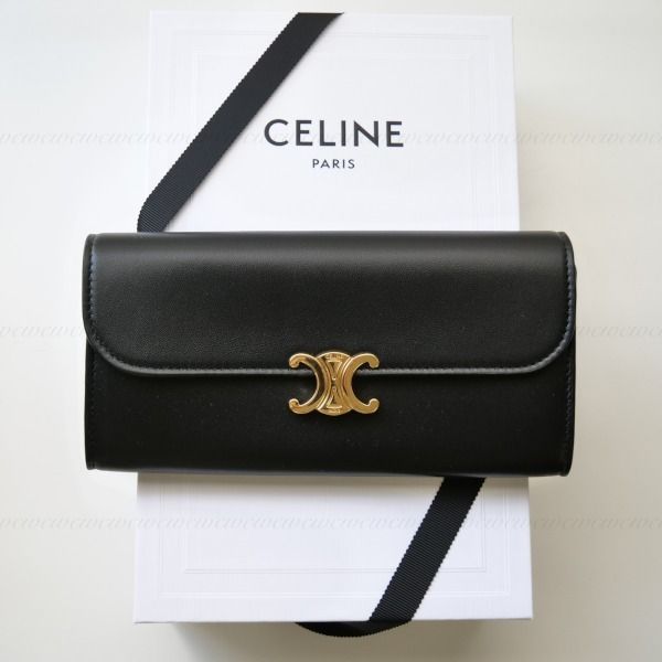 すぐ届く∞CELINE直営□ラージ トリオンフ フラップウォレット (CELINE