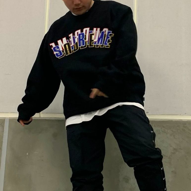 すぐお届け Supreme スタックド クルーネック トレーナー 黒 S