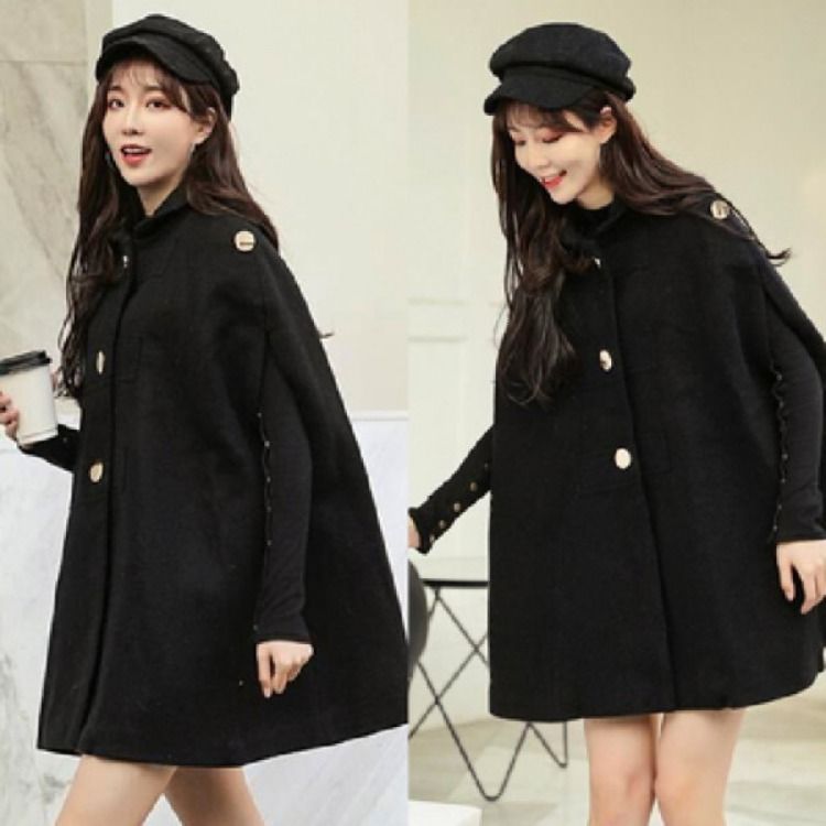 ケープコート ウールマント ミリタリー風 韓国 軍服風 秋冬 (ポンチョ