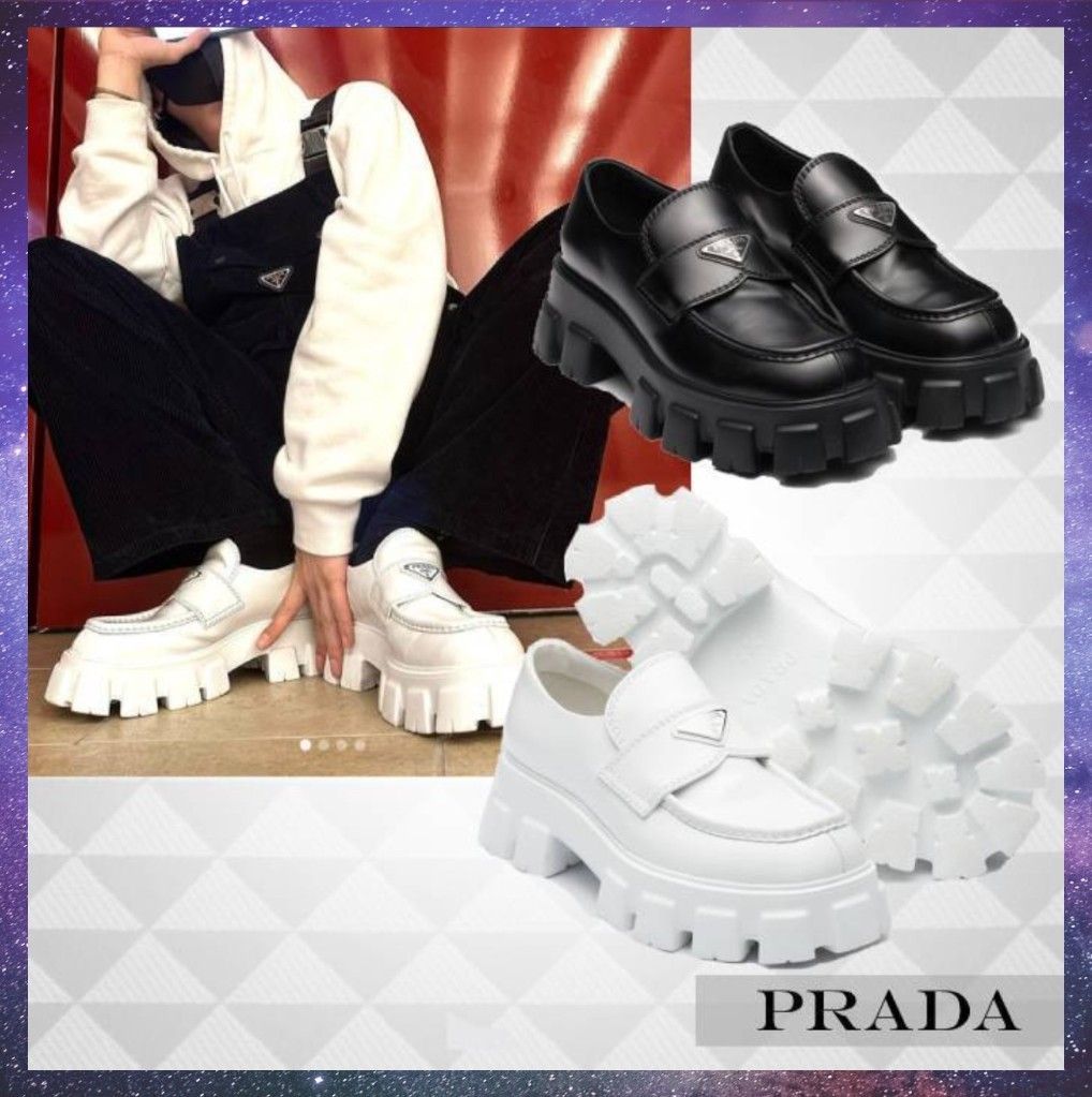 PRADA】モノリス ブラッシュドレザー ローファー (PRADA/ドレス