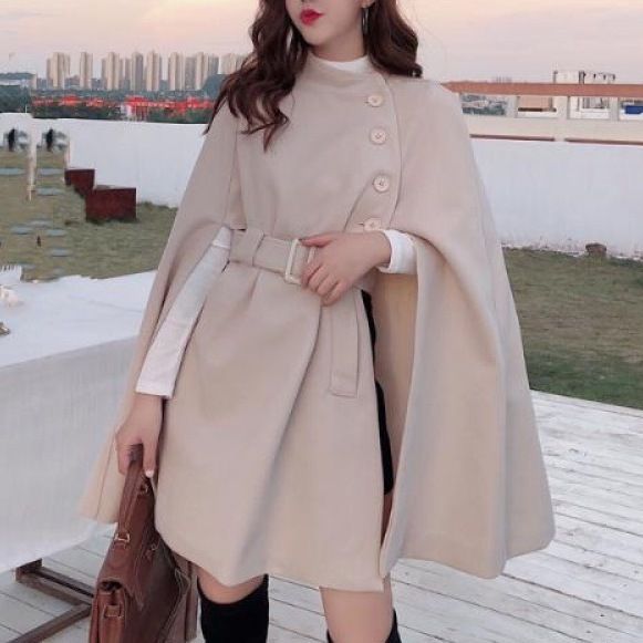 全2色 ケープコート マントコート ウエストベルト 上品 着回し