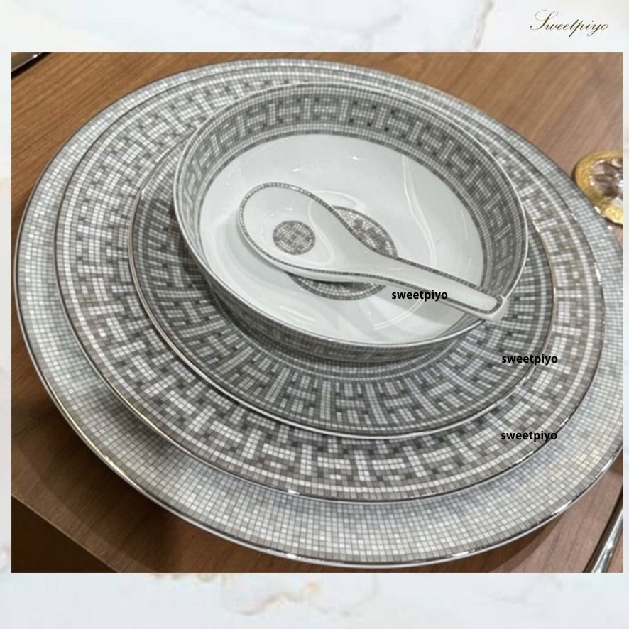 エルメス☆レンゲ スープスプーン 中華料理 モザイク ロゴ 磁器