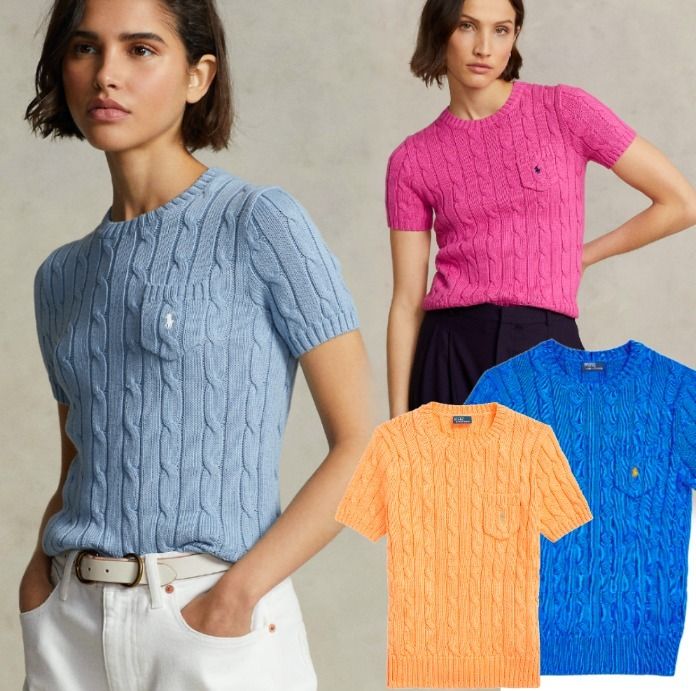 新色 ポロラルフローレン ポニー半袖コットンケーブルニット (Ralph