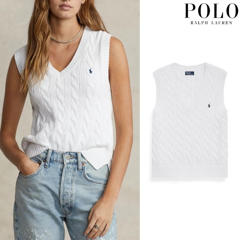 POLO R.LAUREN レディース ニットベスト Vネック 23SS ホワイト (POLO