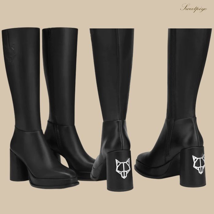 ネイキッドウルフ☆ロングブーツ 太ヒール ロゴ レザー 10cm (Naked