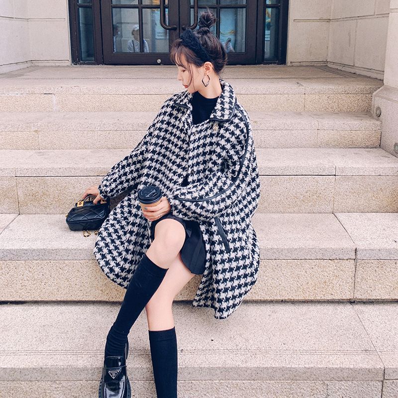 千鳥格子コート 可愛いデザイン ゆったり 高品質 秋冬 S~XL 韓国