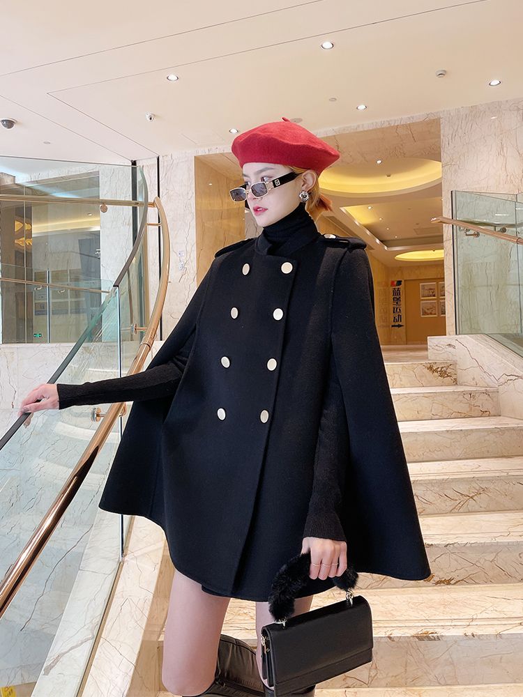 ポンチョコート ケープ マント ダブルブレスト 全2色 韓国 b4946