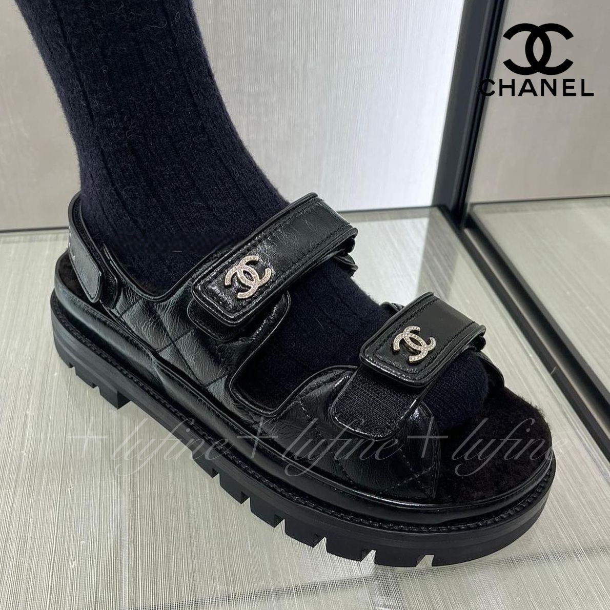 CCソックス付き♪】CHANEL サンダル 厚底 ムートンインソール (CHANEL