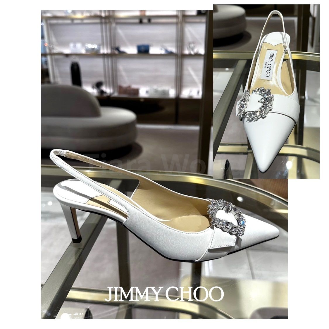 クリスタル◇Jimmy Choo CHERI SB 65 ナッパレザー ミュールMILK