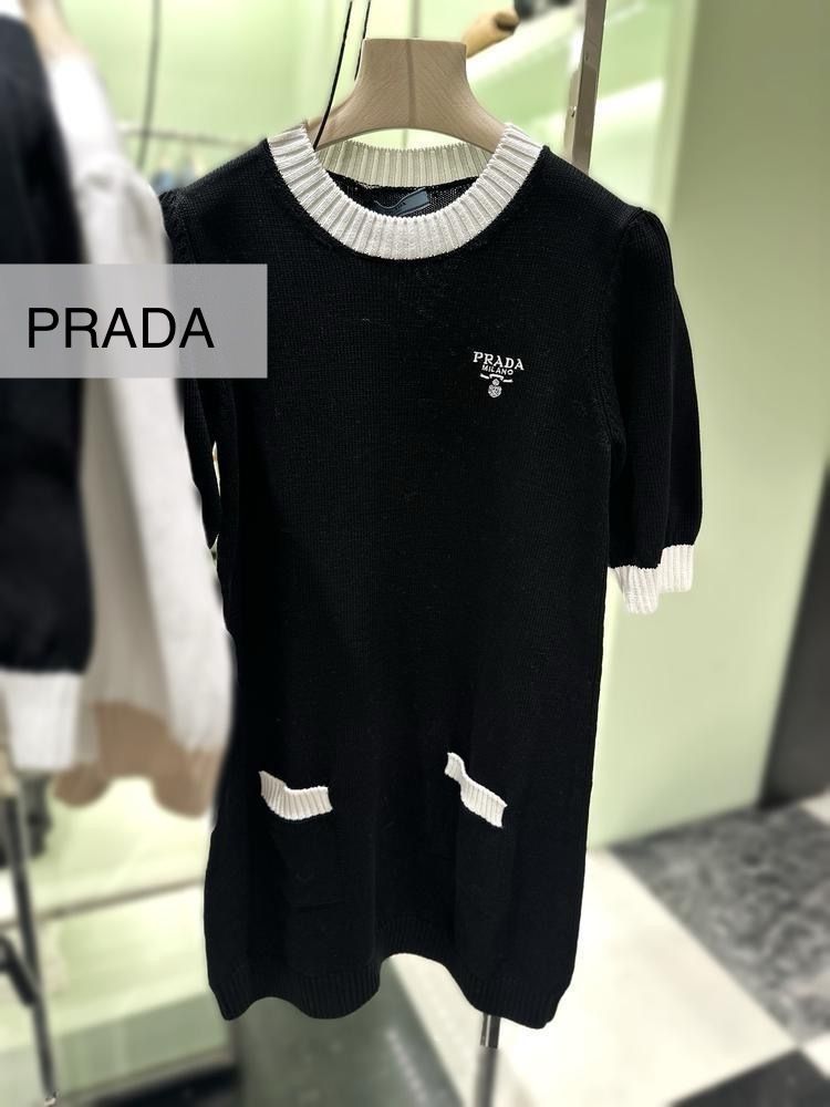 PRADA】コットン ミニ ドレス ニット 半袖 ロゴ ワンピース (PRADA
