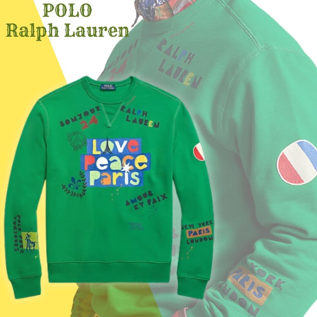NEW【POLO Ralph Lauren】パリ満載 LOVE PEACE スウェットシャツ (POLO