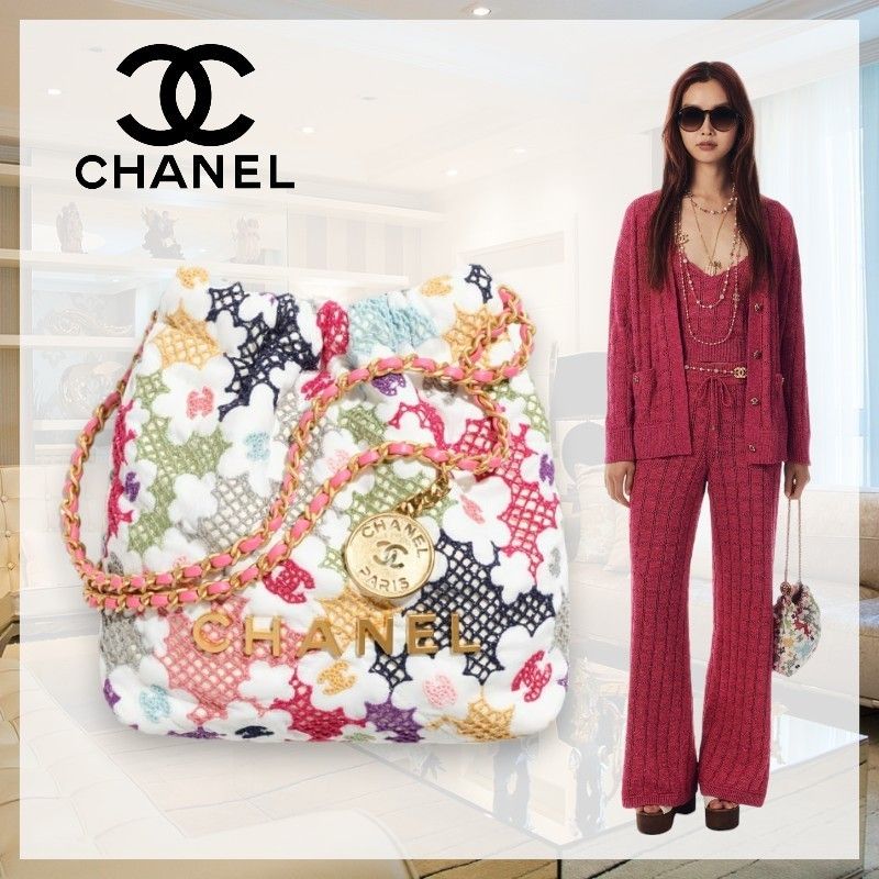 花柄が女性らしく可愛い】CHANEL 22 CCロゴ ミニ ハンドバッグ (CHANEL
