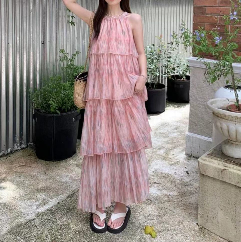 ワンピース 大人可愛い ロング ピンク ふわふわ ノースリーブ