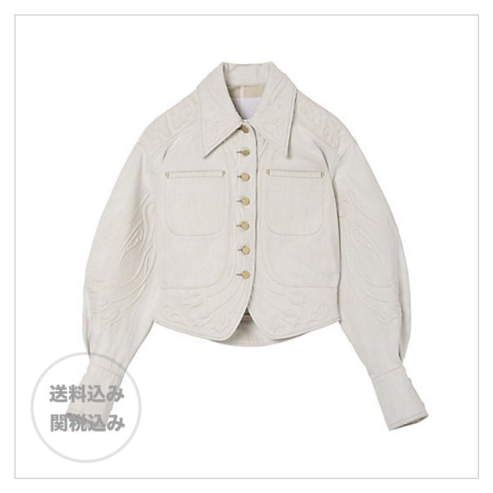 マメクロゴウチ】花柄 エンボス ショート デニムジャケット (Mame