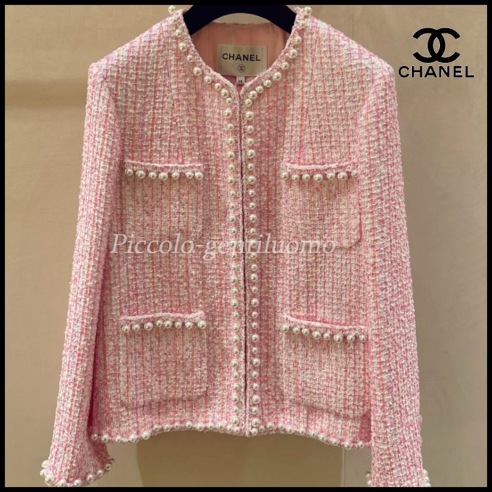 パール×ピンクツイードが華やか♪】シャネル ジャケット (CHANEL