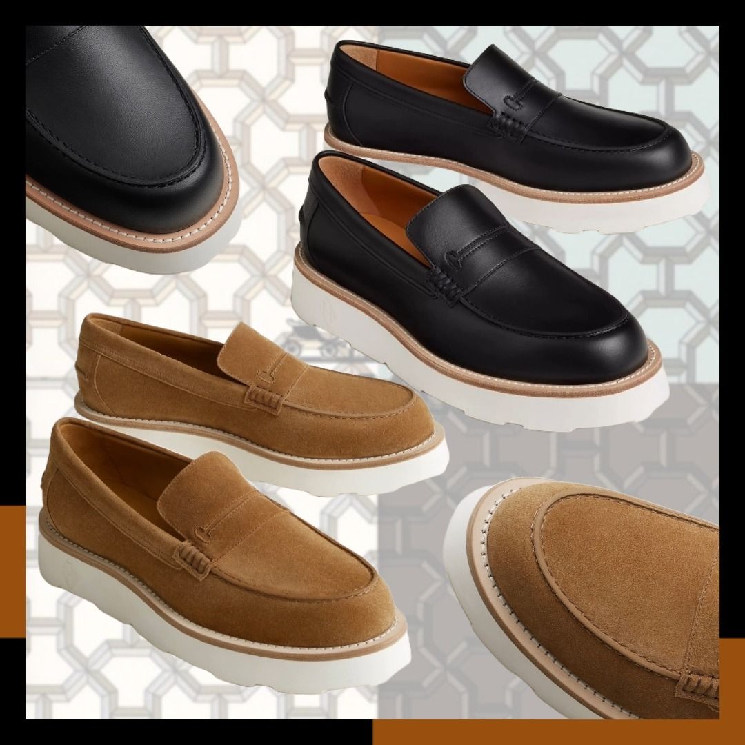 HERMES 新作 モカシン お洒落 ローファー 本革スエード Kris (HERMES