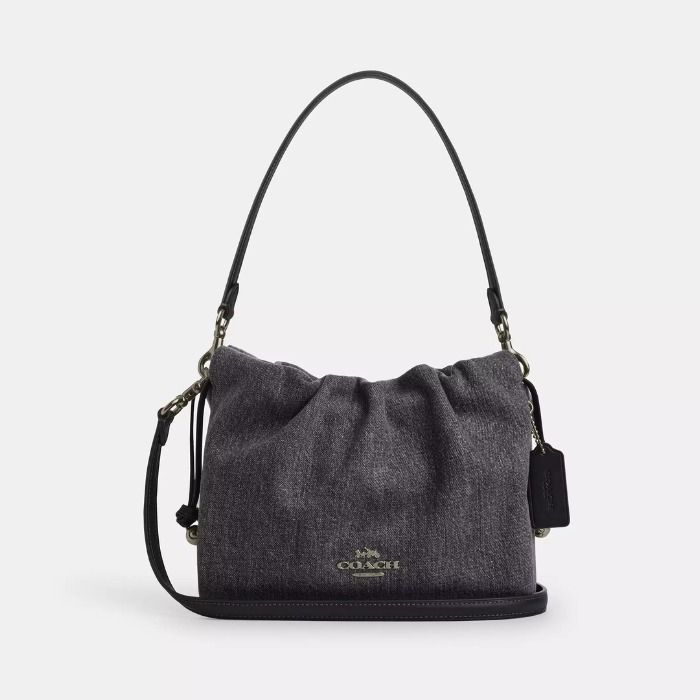 国内発送 すぐ【COACH】フェイ ドローストリング デニム バッグ (Coach