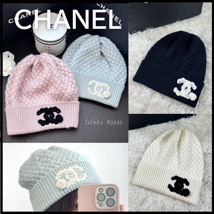 可愛いレース編みのCCマーク【CHANEL】ニット帽 (CHANEL/ニット