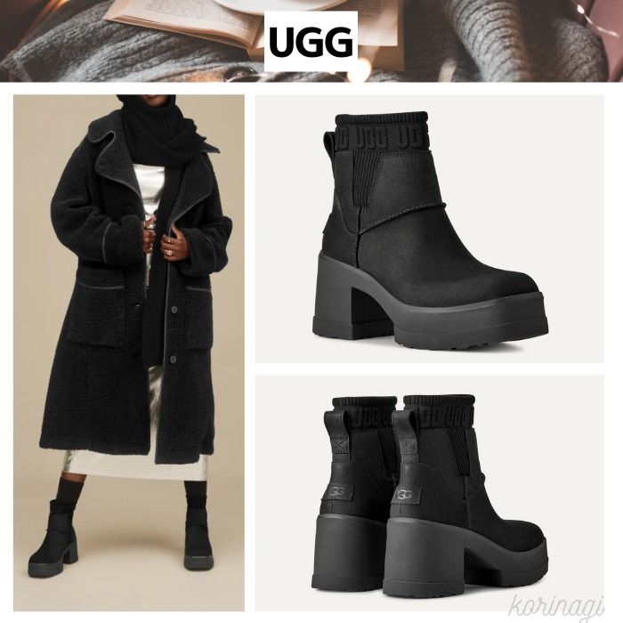 最新】UGG 防水ボアなし Moxy Chelsea 黒レザー 送料関税無料 (UGG