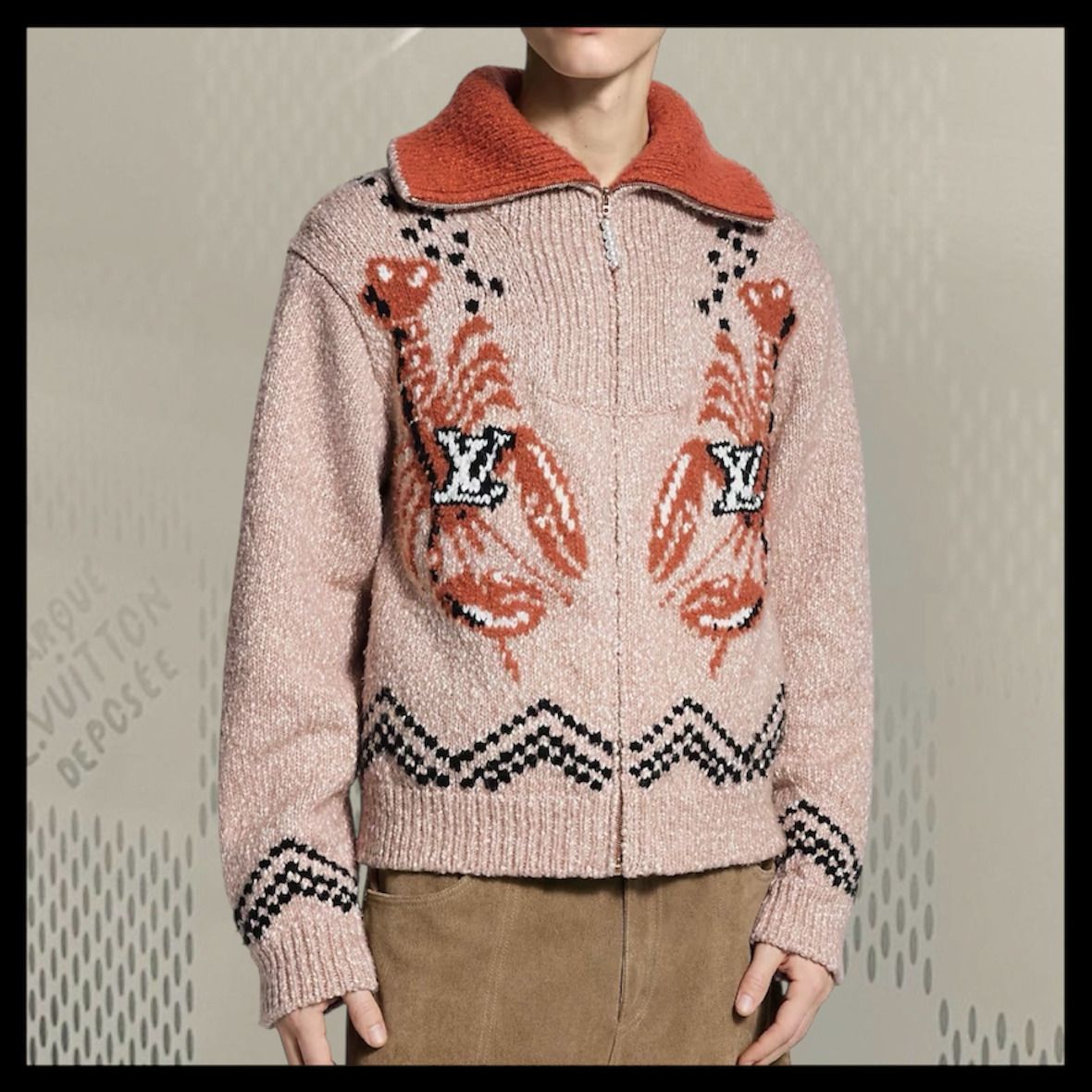 個性派！ Louis Vuitton ジップニットブルゾン ロブスター刺繍 (Louis
