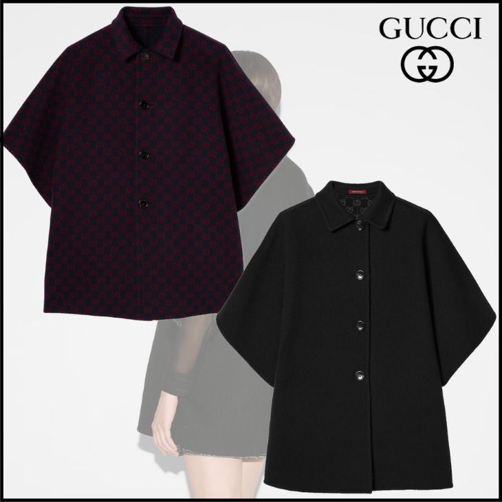 25新作 グッチ リバーシブル GGシルク ウール コート レディース