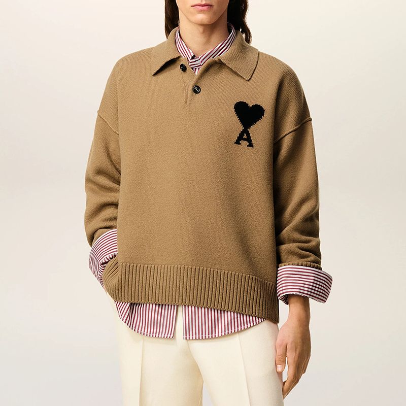 AMI PARIS ビッグハート メリノウールフェルトニット ポロ (AMI PARIS