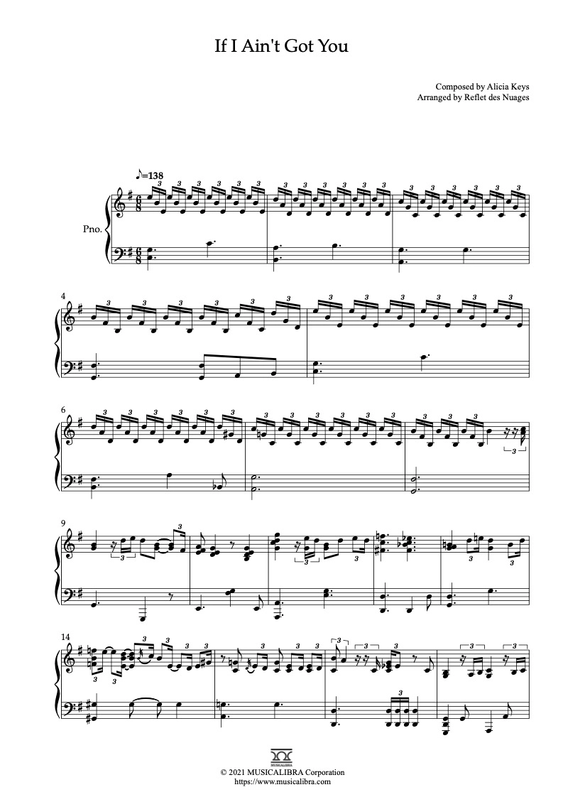 PIANO SOLO 楽譜] If I Ain't Got You ピアノ 編曲 楽譜 : MUSICALIBRA