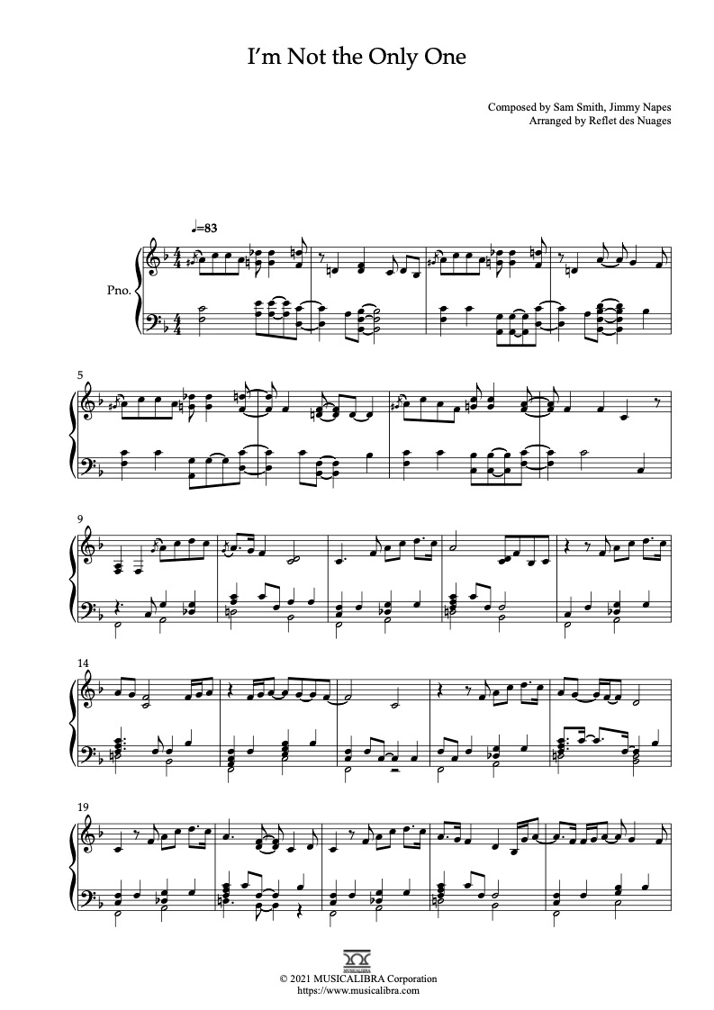 PIANO SOLO 楽譜] I'm Not the Only One ピアノ 編曲 楽譜