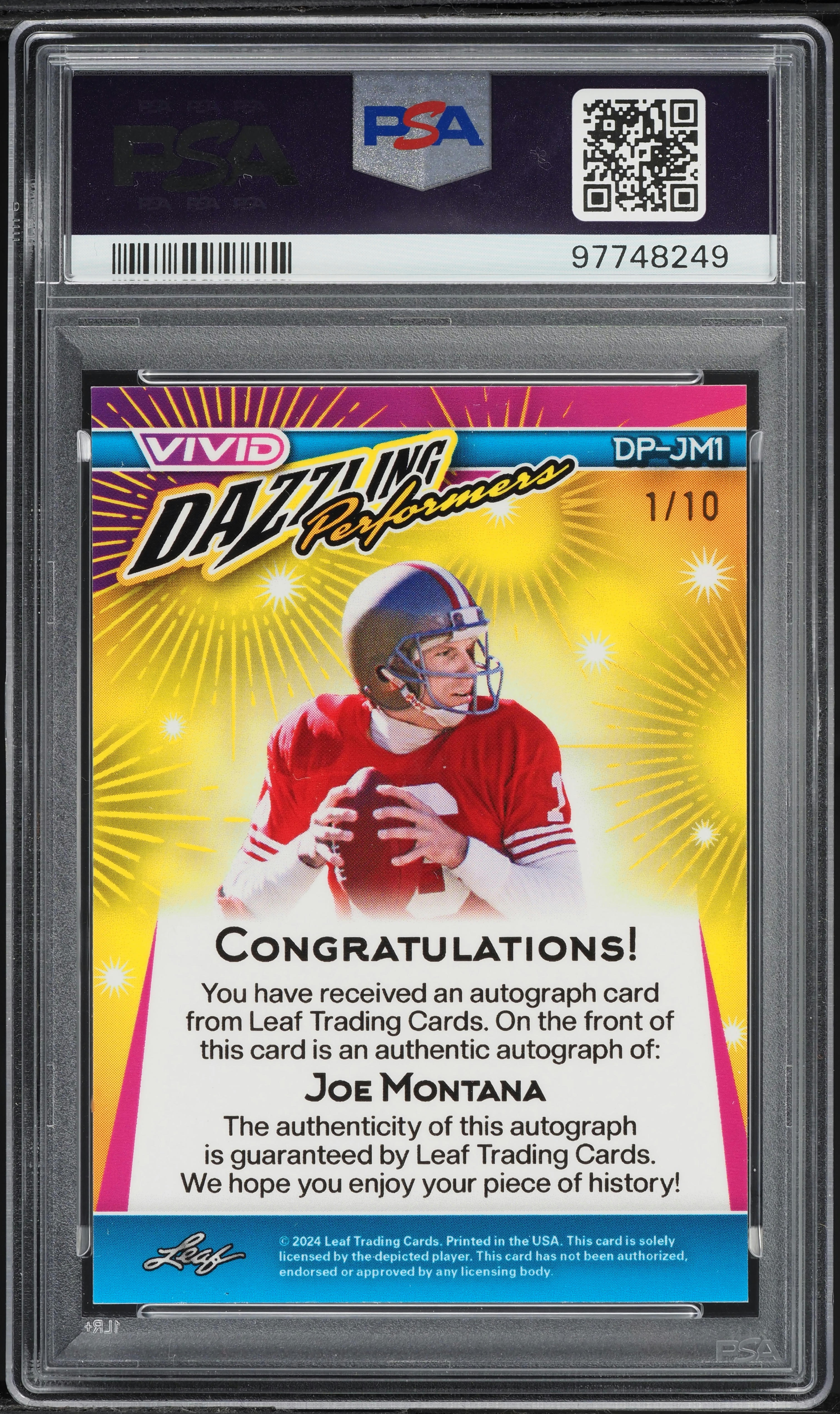 2024 Leaf Vivid Dazzling Performers Yellow Joe Montana AUTO DNA 9