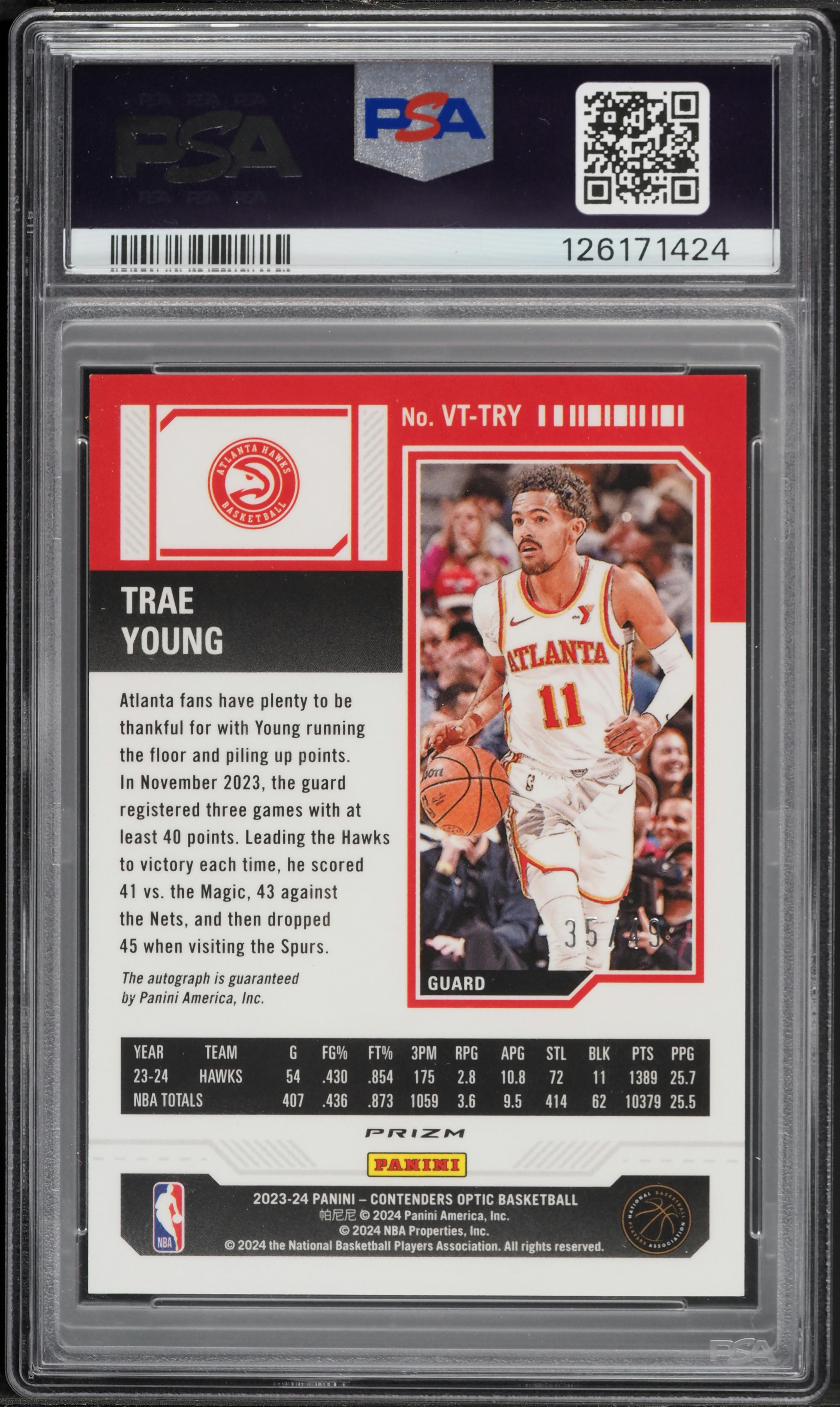 2023 Panini Contenders Optic Veteran Ticket Red Trae Young AUTO