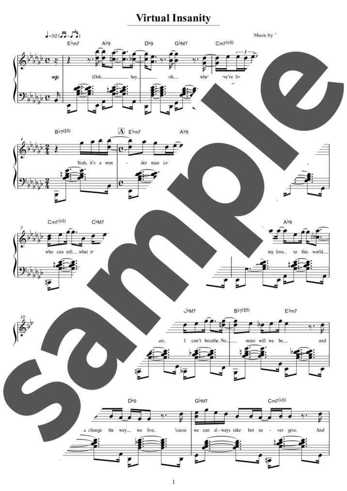 ピアノ楽譜】Virtual Insanity / Jamiroquai（ソロ / 上級）