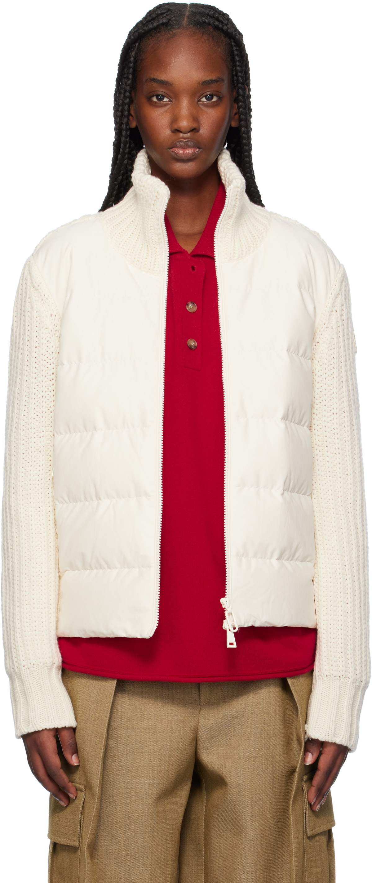 Moncler: Off-White Padded Wool & Cashmere Zip-Up Down Cardigan