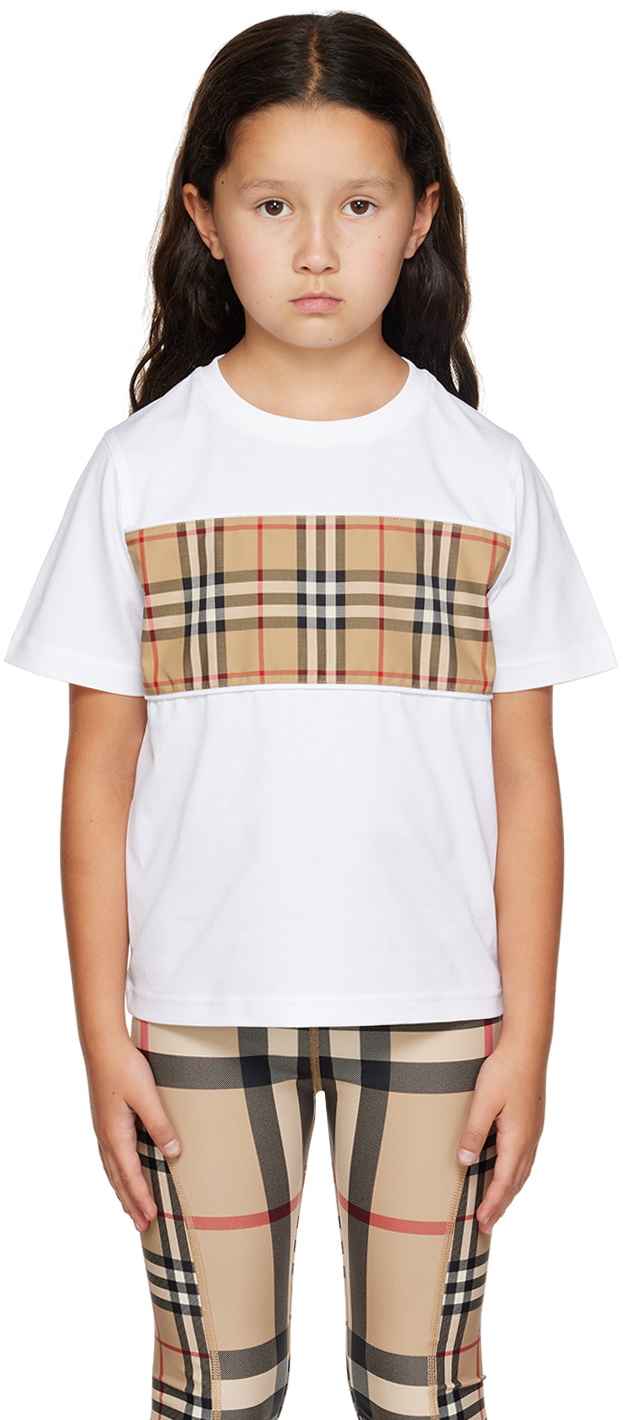 Burberry Kids White Vintage Check Panel T-Shirt Burberry