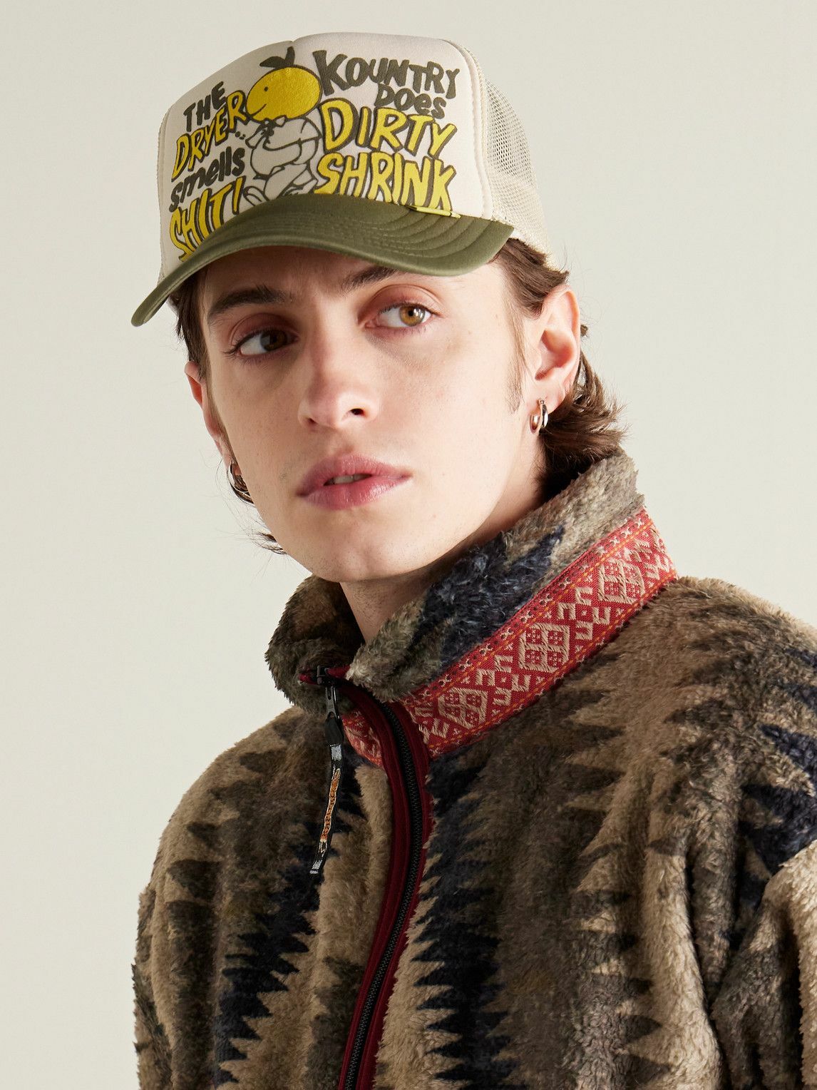 KAPITAL - Dirty Shrink Printed Colour-Block Scuba and Mesh Trucker