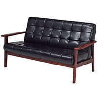 軒先渡し】萩原 木肘ソファ ヴィンテージ風 2人掛 ブラック（PVCレザー