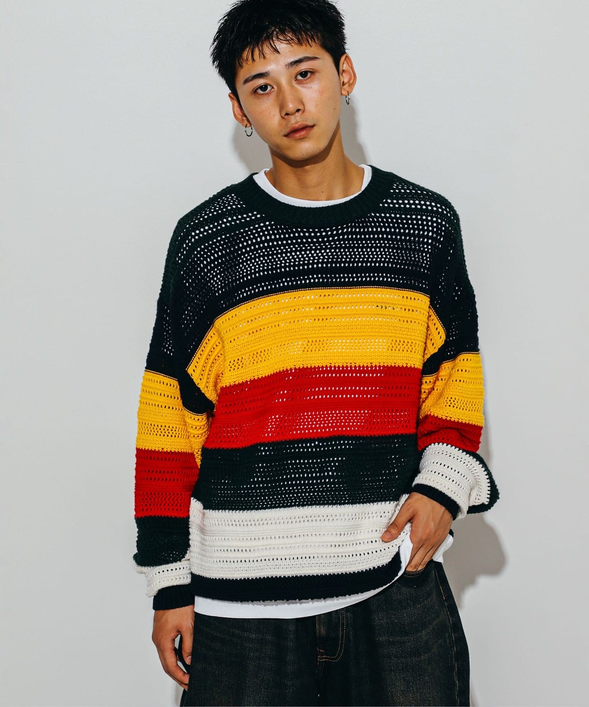 BEAMS Multi-border BEAMS Knit (Tops, Knitwear, Sweaters) for sale