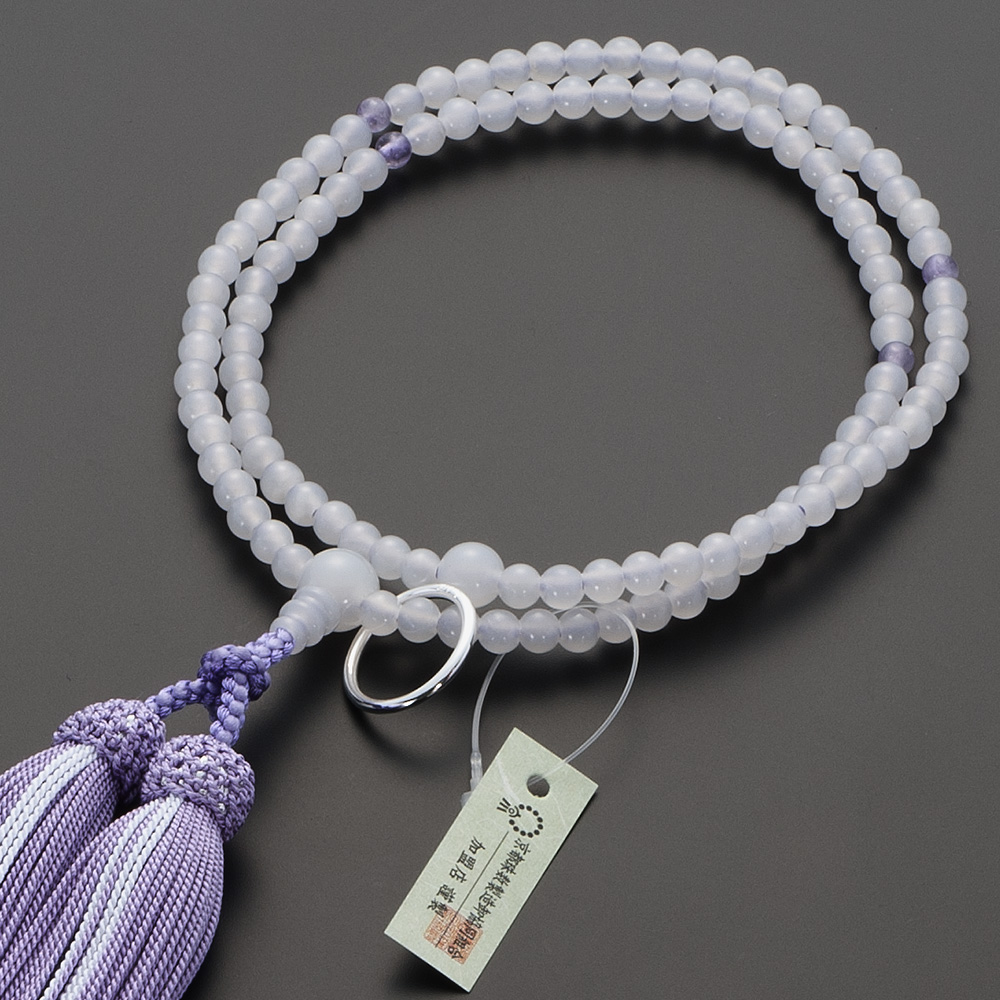 曹洞宗用本式数珠【女性用】 白オニキス 四天紫雲石 8寸 | 滝田商店
