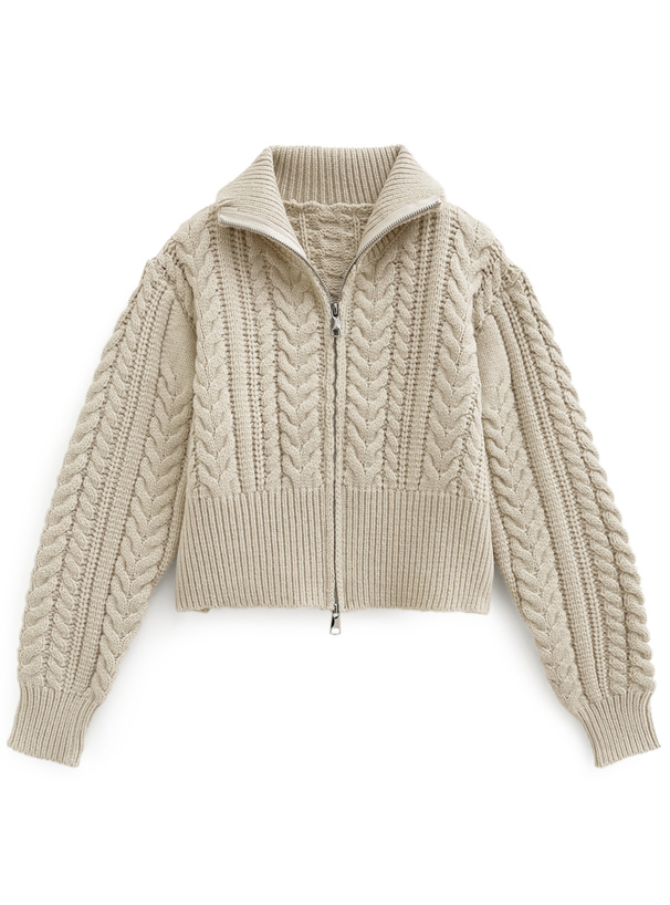 ダブルジップケーブル編みニットカーディガン[ab157f] | レディース