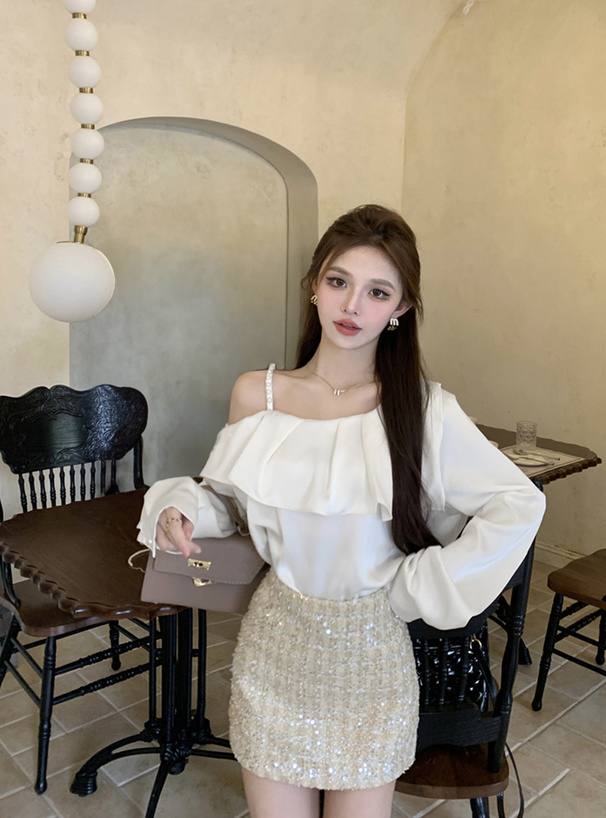 パールワンショルダーフリルブラウス[ac2476] | レディース