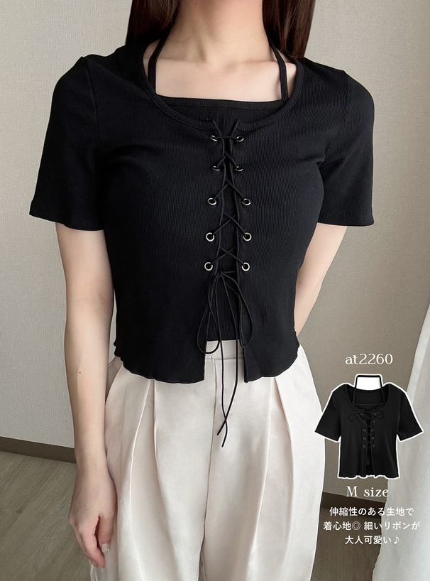 レースアップレイヤード風トップス[at2260] | レディースファッション